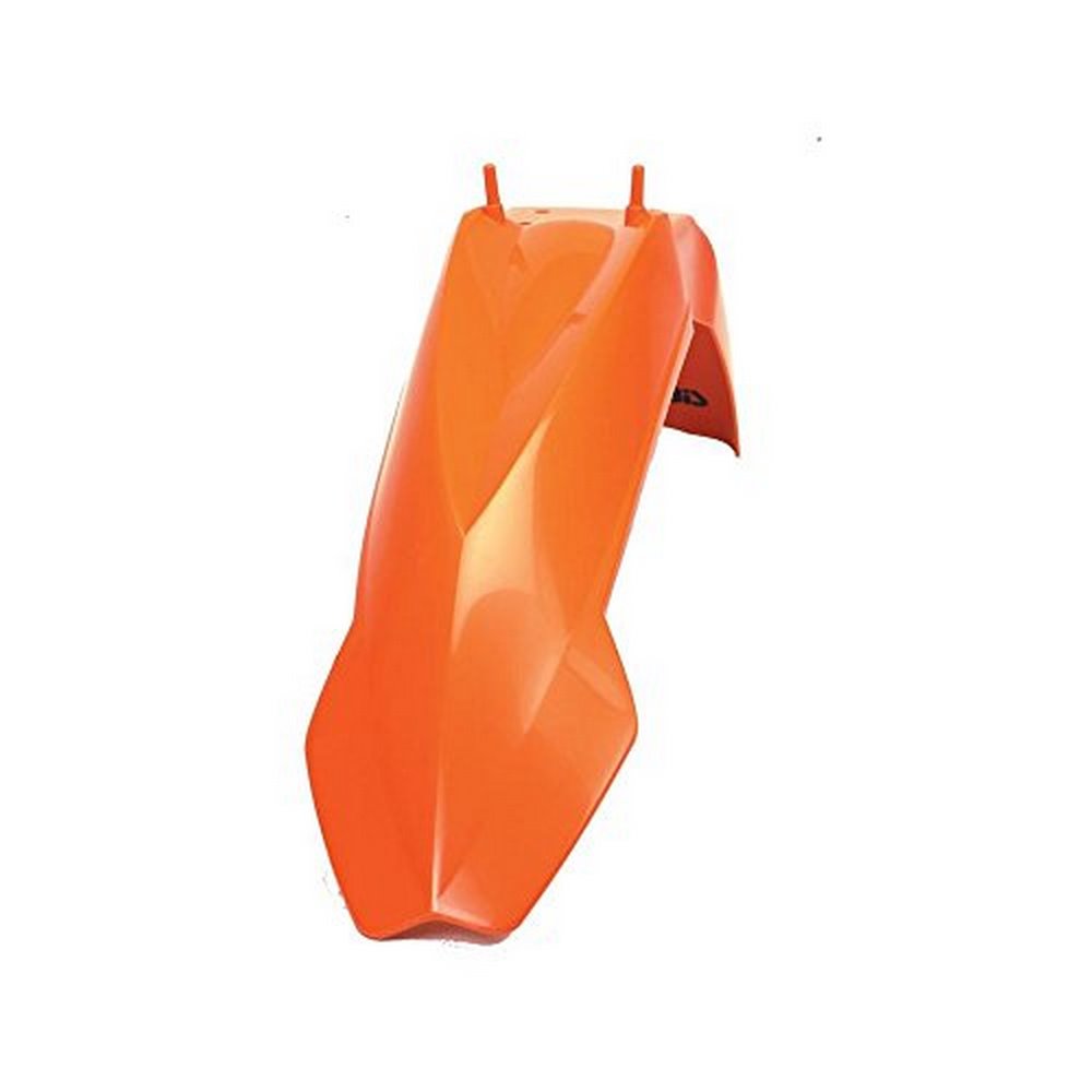 Bright orange Acerbis front fender designed for KTM EXC models (2004-2007) with a sleek, aerodynamic shape and two mounting points for easy installation.