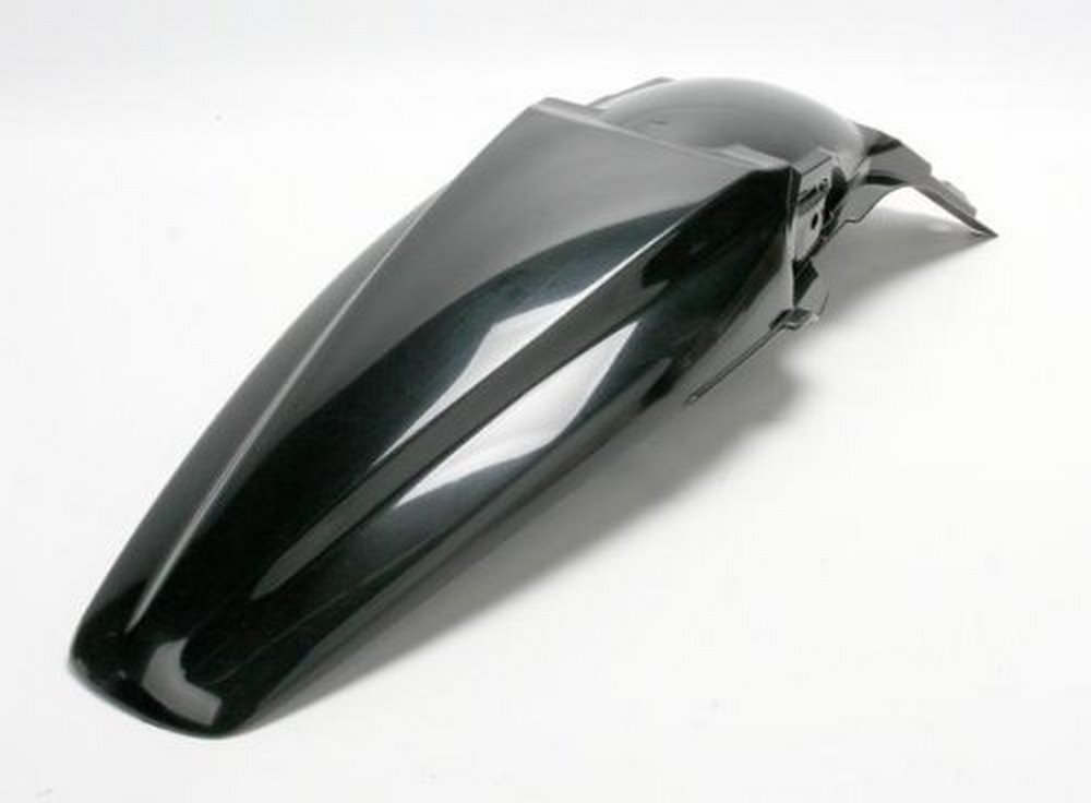 Black plastic rear fender designed for Acerbis, compatible with Kawasaki KXF250 (2009-2012) and KXF450 (2009-2011), featuring a sleek, aerodynamic shape.