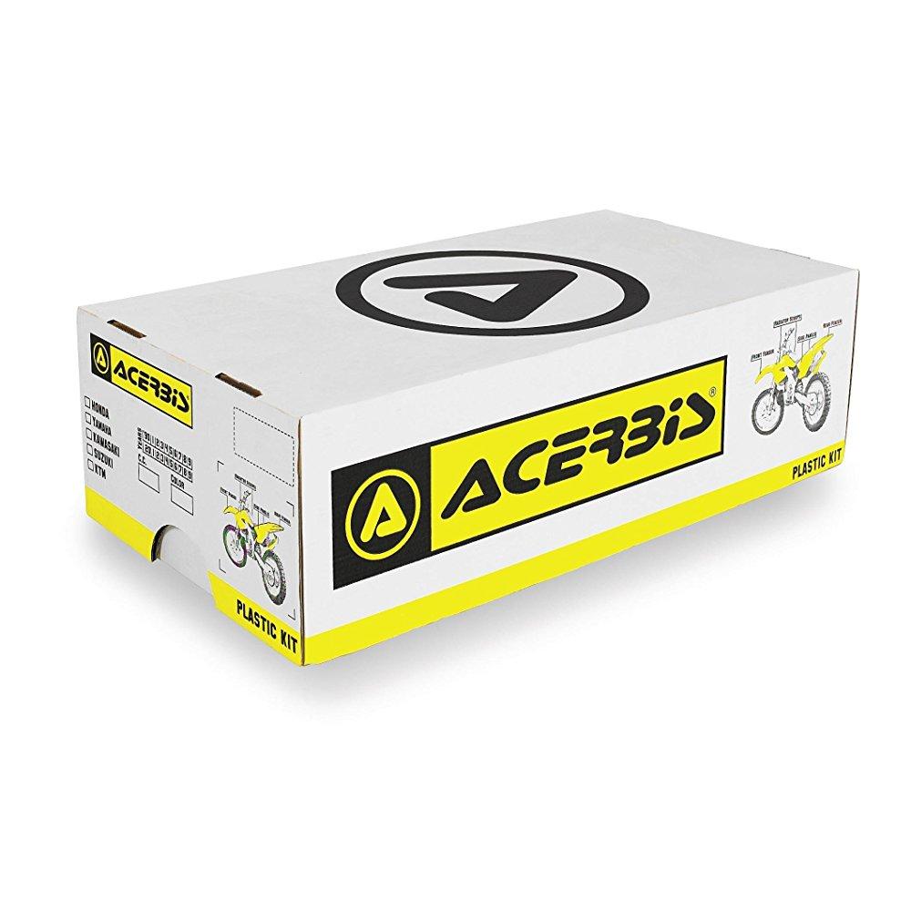 Acerbis body plastic kit box in white with orange and black accents, featuring the Acerbis logo and a graphic of a dirt bike on the side.