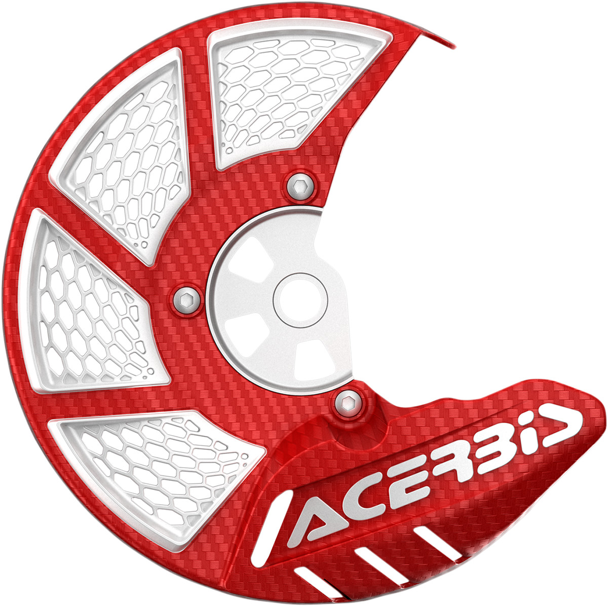 Red and silver Acerbis X-Brake 2.0 front disk cover featuring a honeycomb design, made from durable material, with the Acerbis logo prominently displayed.