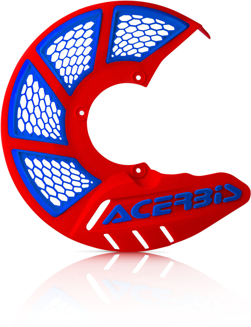 Red and blue Acerbis X-Brake 2.0 front disk cover featuring a honeycomb design and the Acerbis logo, made from durable plastic for enhanced protection.