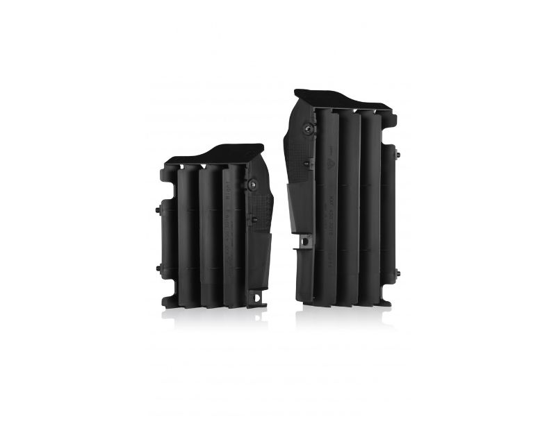 Black Acerbis radiator louvres designed for Kawasaki KXF250 (2021-2024) and KXF450 (2016-2023), featuring a durable plastic construction with a sleek, streamlined design.