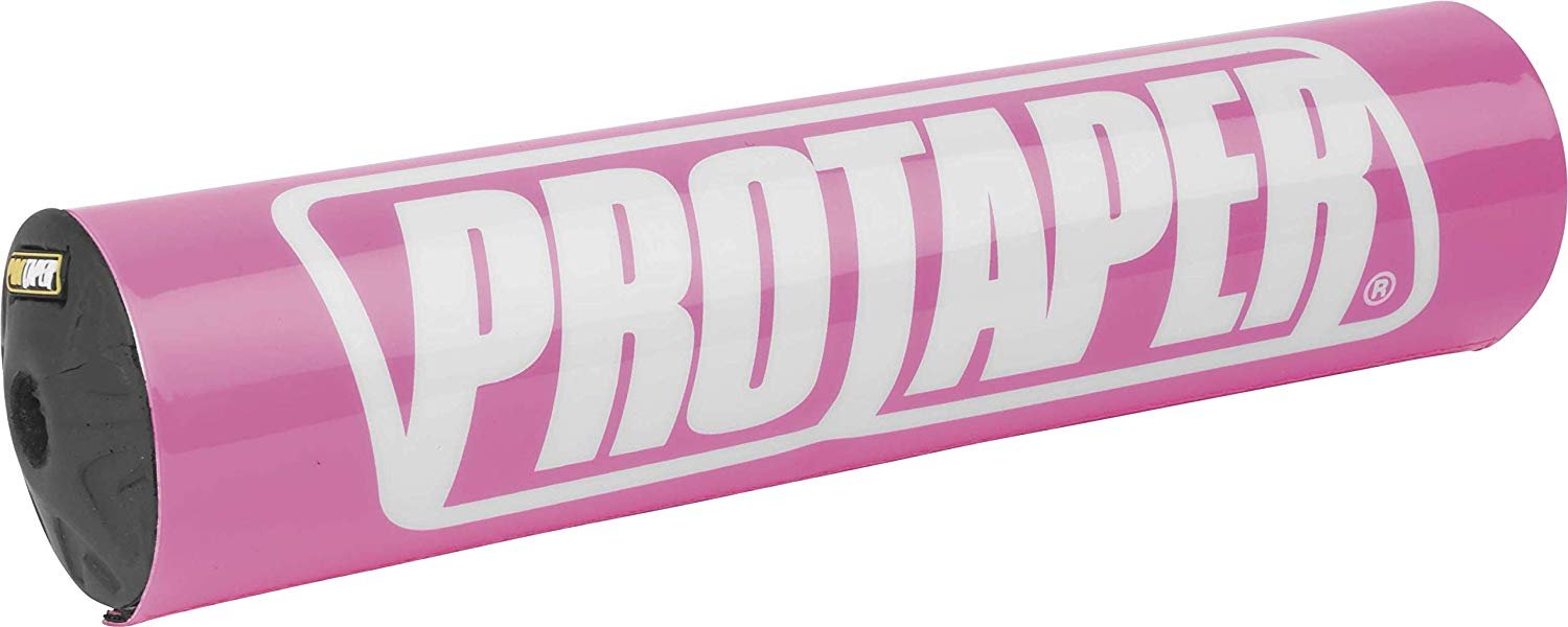 Pro Taper 10-inch round bar pad in vibrant pink with a prominent white logo, designed for racing, featuring a durable foam material for protection.