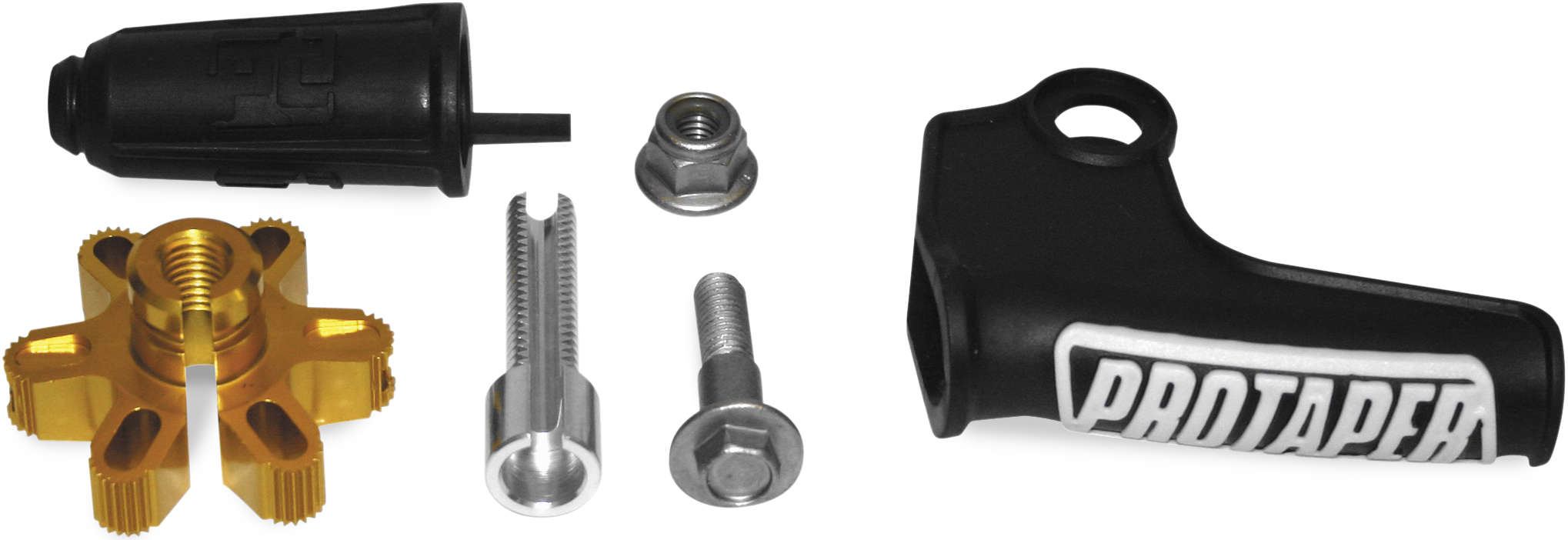 Pro Taper Profile Standard Clutch Perch Parts Kit featuring a black clutch perch, gold aluminum adjuster, metal bolts, and a silver nut, designed for durability and performance.