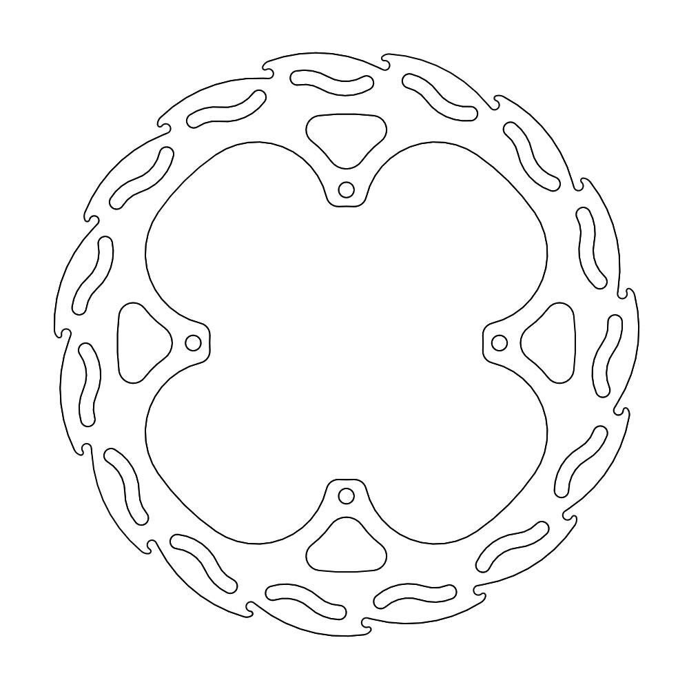Circular rear brake disc with a flame pattern cutout design, featuring a silver metallic finish, designed for Moto Master models TM EN450 FI from 2011 to 2021.
