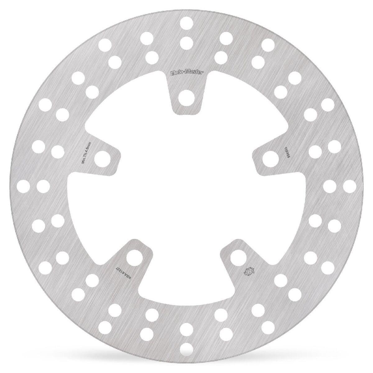Silver stainless steel rear brake disc with a circular design, featuring multiple holes and cutouts, specifically designed for Suzuki TL 1000S by Moto Master.