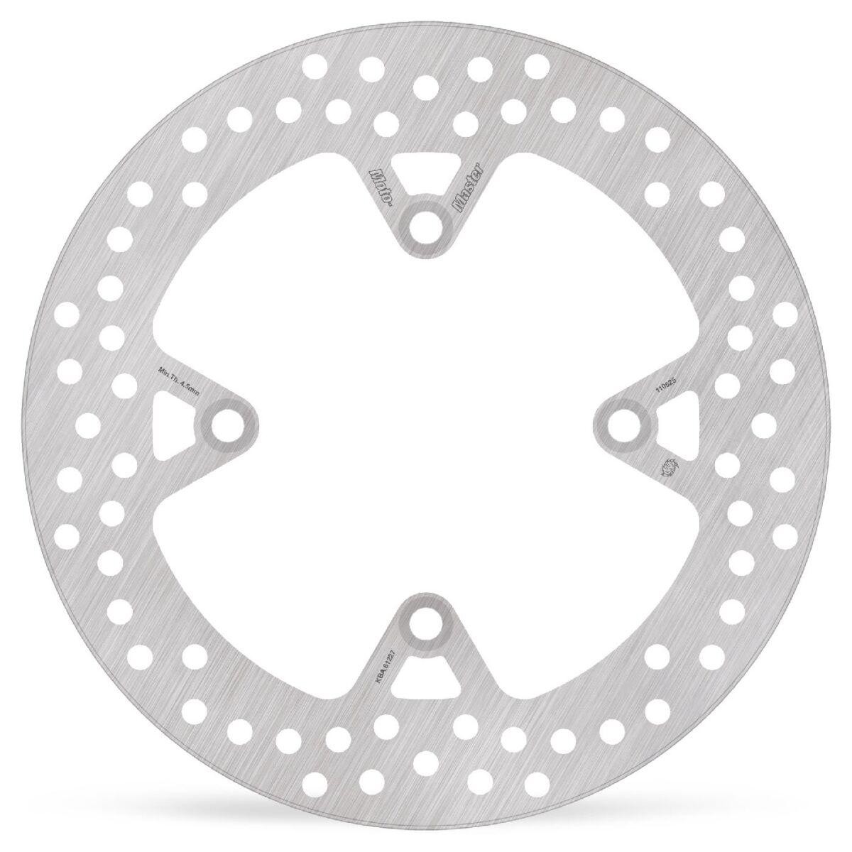 Silver stainless steel rear brake disc with a circular design, featuring multiple holes for ventilation and three mounting points, specifically designed for Triumph Bonneville 865 SE (2009-2012).