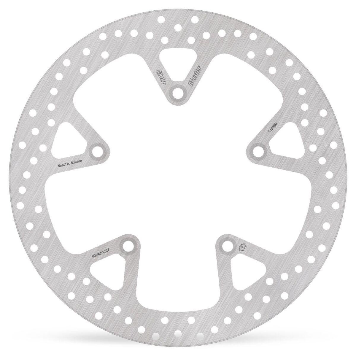 Silver stainless steel rear brake disc featuring a circular design with multiple holes and cutouts, specifically designed for BMW K 1600 B ABS models from 2018 to 2024.