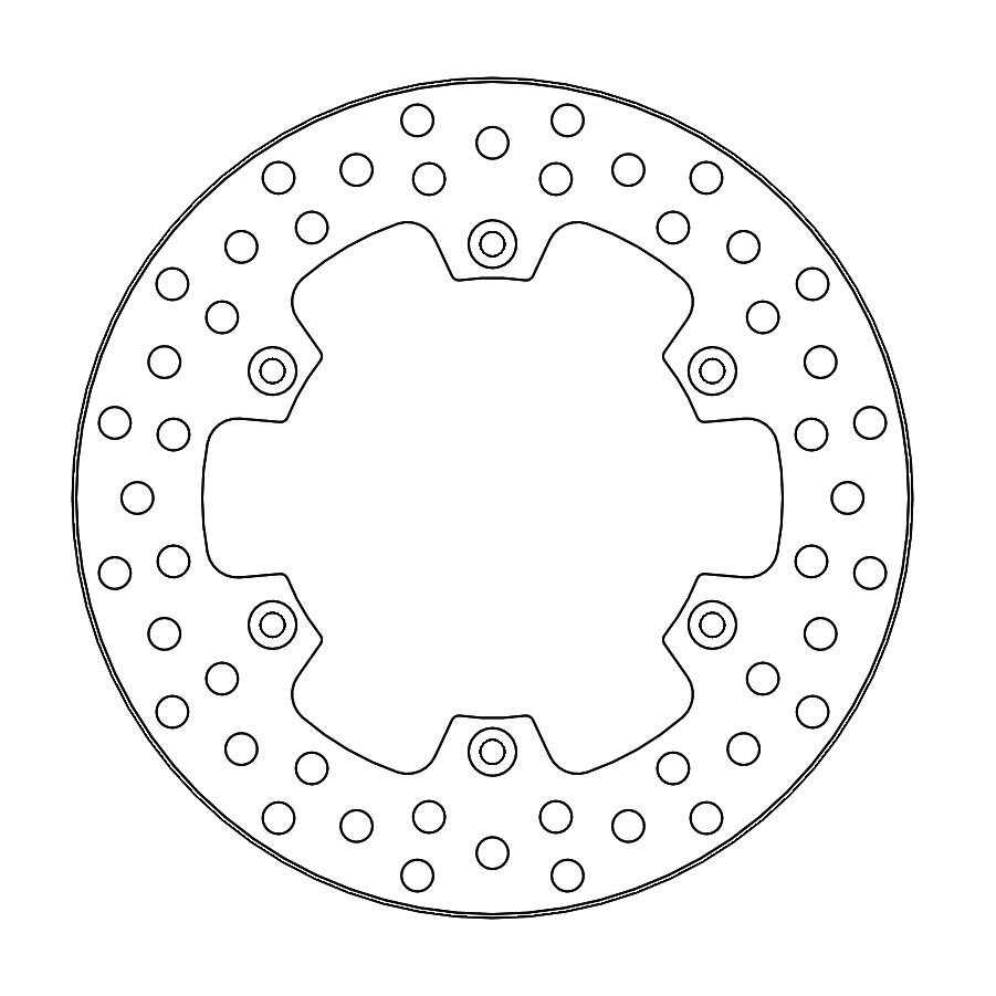 Circular rear brake disc with a metallic finish, featuring multiple perforations and a unique six-pointed star shape in the center, designed for Yamaha YZ250 models from 1987 to 1997.