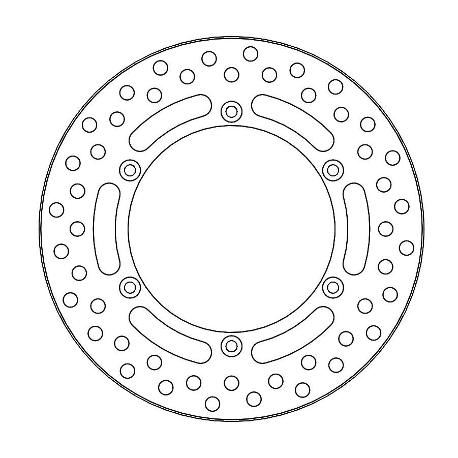 Round brake disc made of metal, featuring a vintage design with multiple drilled holes and a central opening, specifically designed for Suzuki RMX250S motorcycles.
