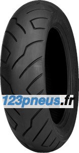 Black motorcycle tyre with a tread pattern designed for grip, labeled "Shinko 999 Rear TL 73H 130/90B16," featuring a smooth sidewall and robust construction.