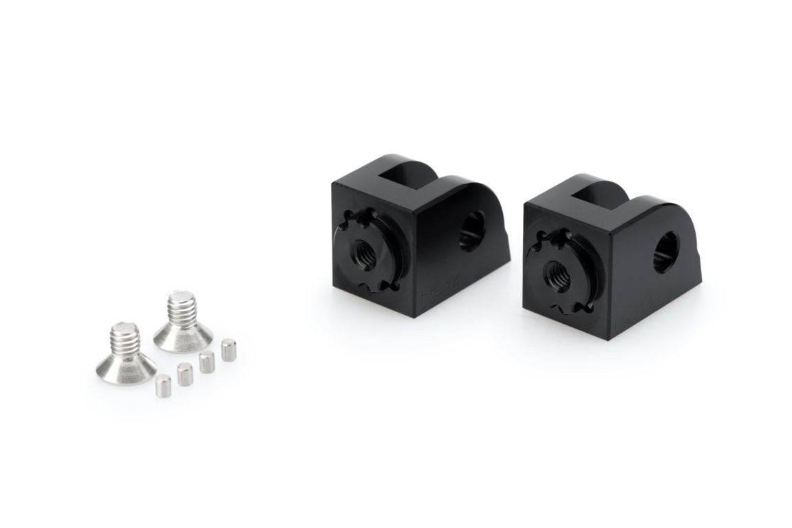 Black Puig adjustable footpeg adaptors for Honda CB1000 R (2008-2016) with two adaptors and silver screws included, featuring a sturdy design for enhanced performance.