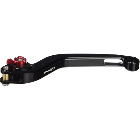 Black Puig 3.0 clutch lever featuring a sleek design, a red adjuster knob, and a durable construction, ideal for enhancing motorcycle performance.