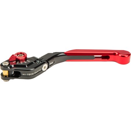 Red extendable folding clutch lever with a black base, featuring a red selector and adjustable settings, designed for Ducati 1098 models from 2007-2008.