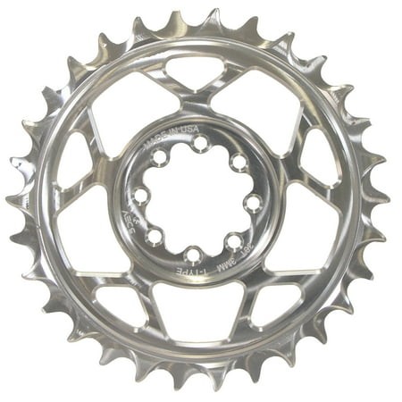 Silver 32T aluminium chainring with an 8-bolt direct mount design, featuring sharp teeth and a polished finish for enhanced performance and durability.