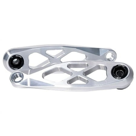 Silver 155mm crank arms made of aluminum, featuring a sleek design with cutouts and integrated bearings, compatible with Bosch, TQ, Avinox, and Gen 4 Levo eBikes.