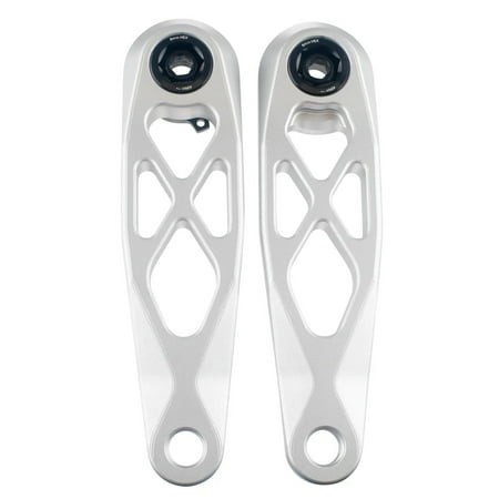 Silver 5DEV R-SPEC Trail/Enduro crank arms, 145mm length, featuring a sleek design with cut-out patterns and black bolt holes for secure attachment.