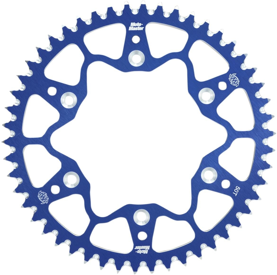 Blue 7075 aluminum racing sprocket with a 42-tooth design, featuring cutouts for weight reduction, specifically designed for Husqvarna 701 Enduro models from 2016 to 2024.