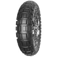 Blackwall rear tyre with a rugged tread pattern, labeled "Mitas Enduro Trail-XT Dakar," size 140/80B18, designed for off-road performance, featuring a durable rubber material.