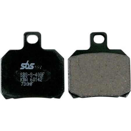 Black ceramic brake pads with a rectangular shape, featuring a smooth surface on one side and a textured surface on the other, marked with the SBS logo and model number 730HF.