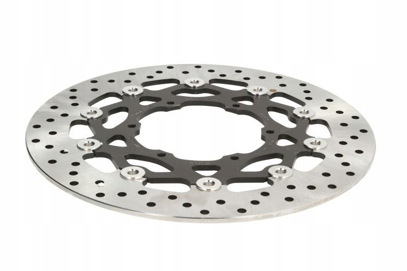 BREMBO 78B40896 brake disc featuring a silver stainless steel surface with a black floating design, multiple holes for ventilation, and a central mounting area.