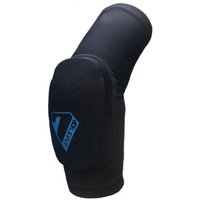 Black 7iDP Kid's Transition Knee Pads with blue logo, medium size, featuring a sleek, ergonomic design.