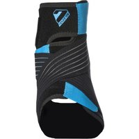 Black 7Protection Control Ankle Support with blue accents and wraparound elastic straps for compression.