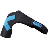Black 7Protection shoulder support with blue accents and adjustable strap, designed for ergonomic fit and stability.