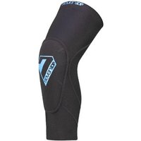 Black 7Protection Sam Hill Lite elbow pads with blue logo and streamlined design for cycling protection.