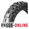 Shinko E804/E805 Adventure Trail front tyre, 90/90-21 size, featuring a rugged tread pattern for off-road performance, with a black rubber finish and "PNEUS-ONLINE" branding.