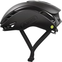 Black Abus GameChanger 2.0 Mips road cycling helmet with aerodynamic design and adjustable chin strap.