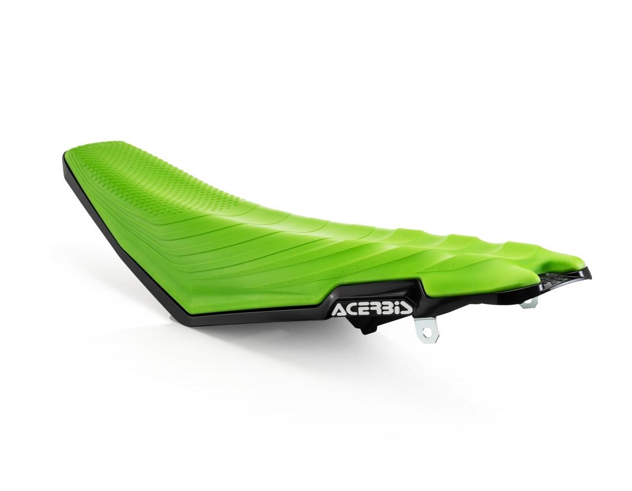 Bright green Acerbis X-Air Complete Seat with a textured surface and sleek design, featuring a black base, compatible with Kawasaki KXF250 (2021-23) and KXF450 (2019-23).