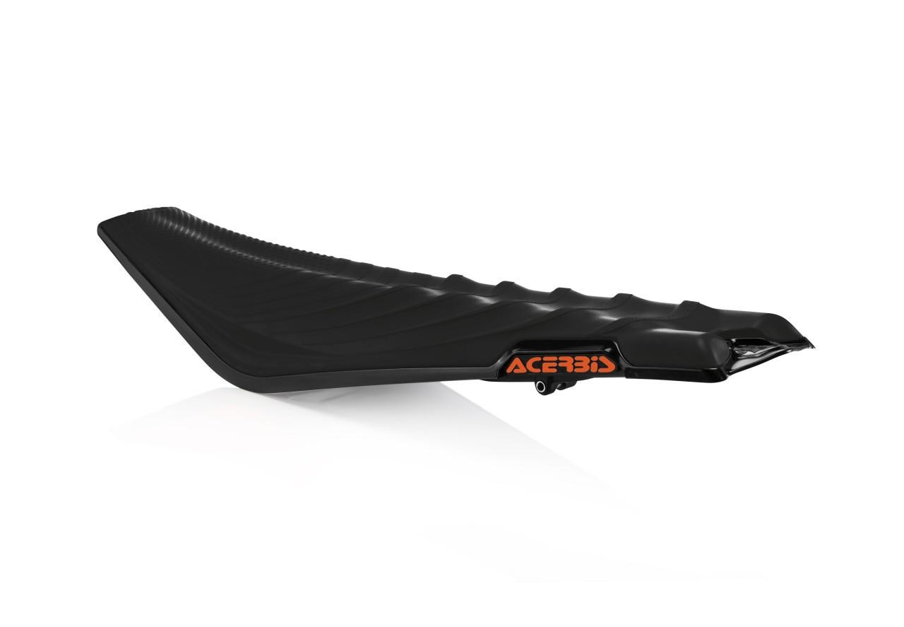 Acerbis X-Seat Soft complete seat in black, featuring a textured surface and ergonomic design, specifically for KTM SXF 250/350/450 models from 2019 to 2022.