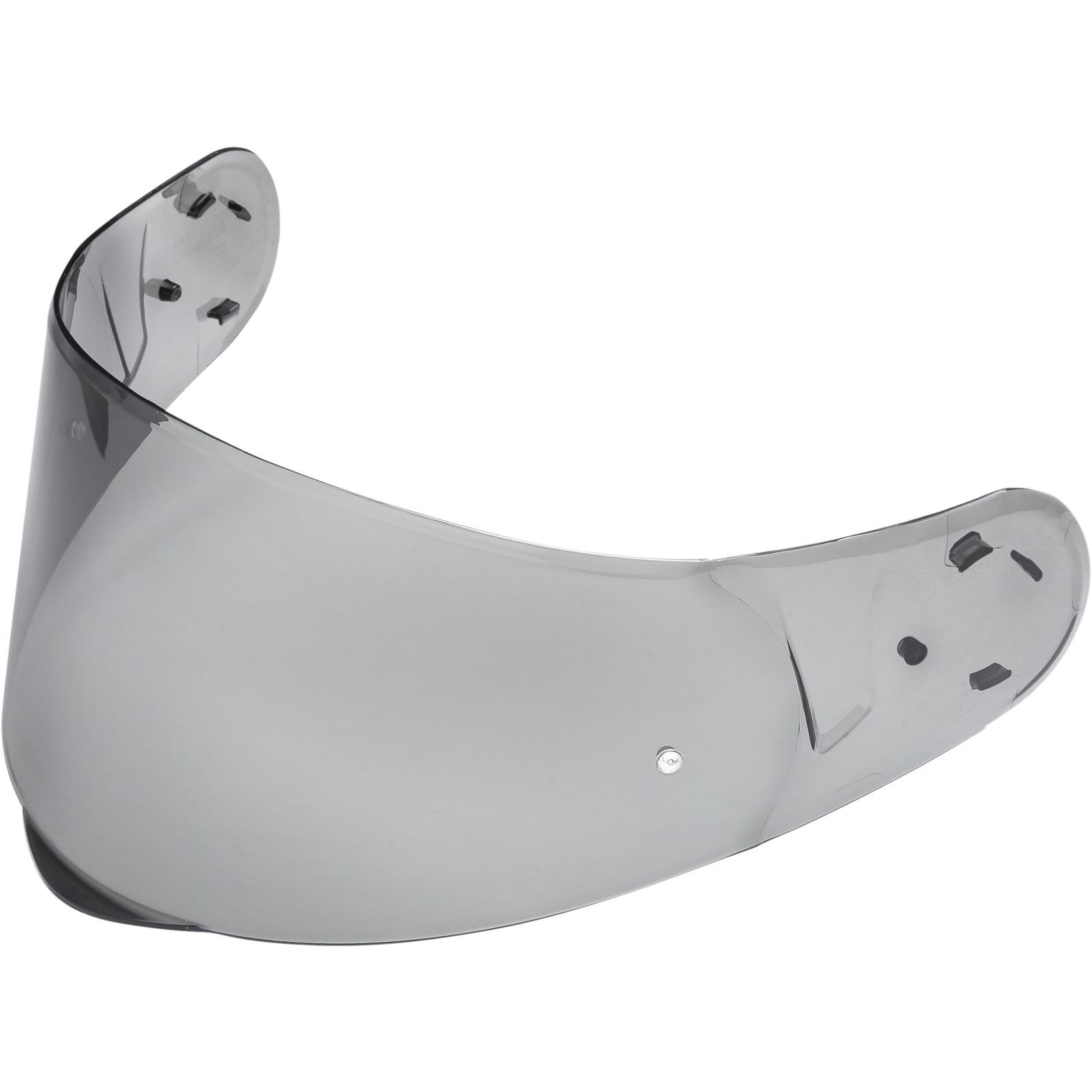 Light smoke visor for Agrius PO YS-0007 helmets, featuring a curved design, transparent gray tint, and multiple attachment points for secure fitting.