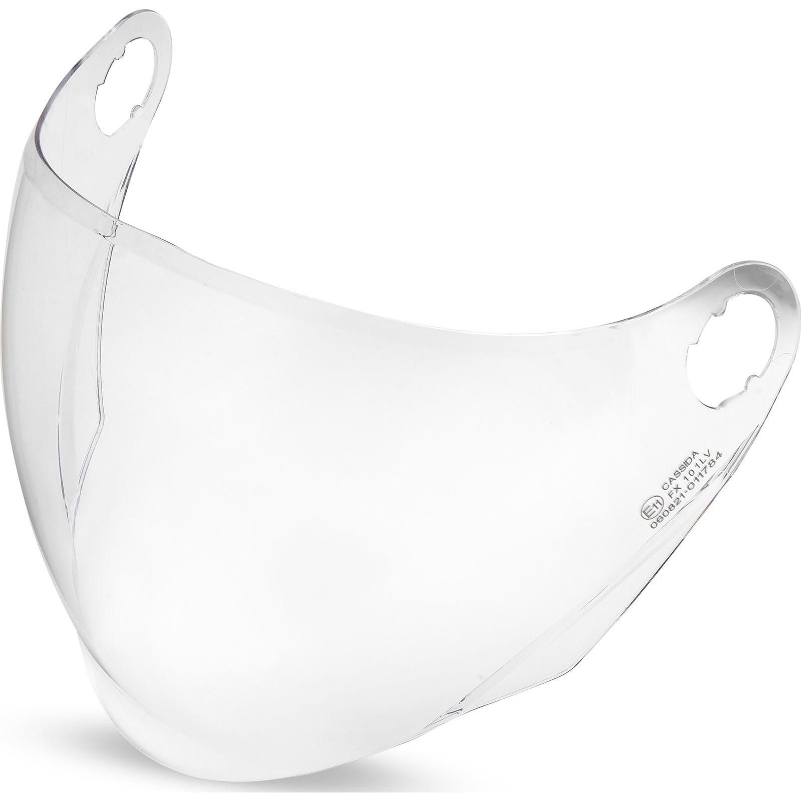 Clear, lightweight visor made of transparent plastic with cut-out ear holes for secure fit, designed for visibility and protection.