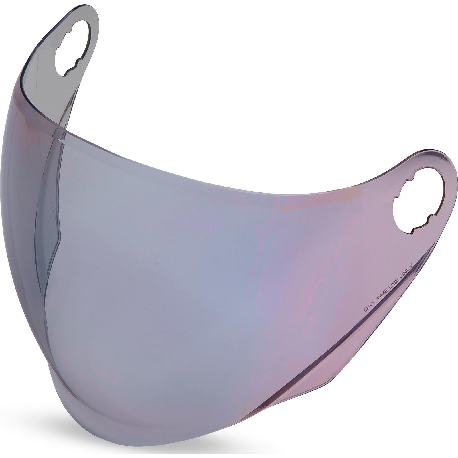 Iridium blue visor made of durable polycarbonate, featuring a sleek, curved design with cutouts for easy attachment, ideal for enhancing visibility and style.