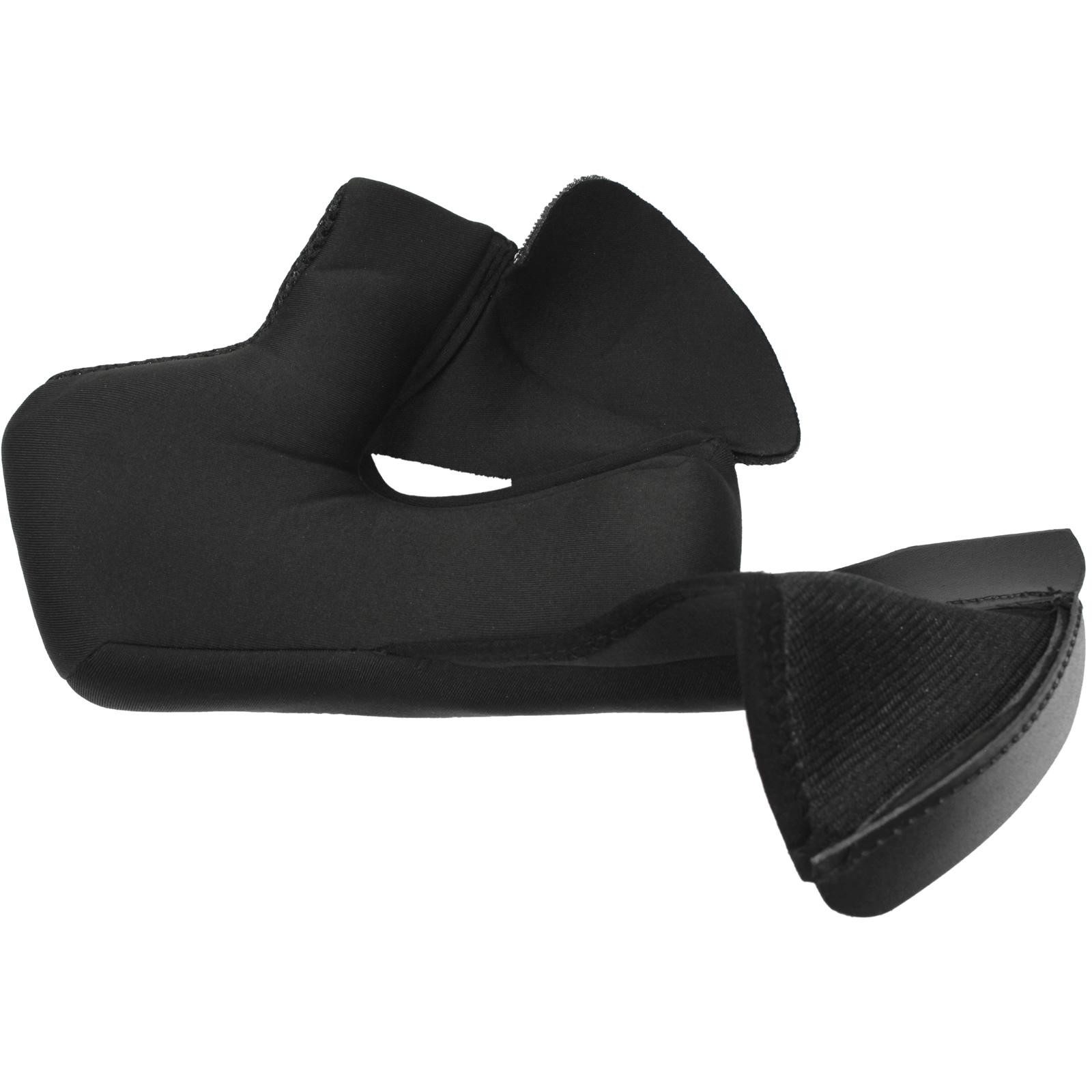 Black replacement cheek pad made of soft material, designed for the right cheek, featuring a contoured shape for comfort and a Velcro attachment for secure fitting.