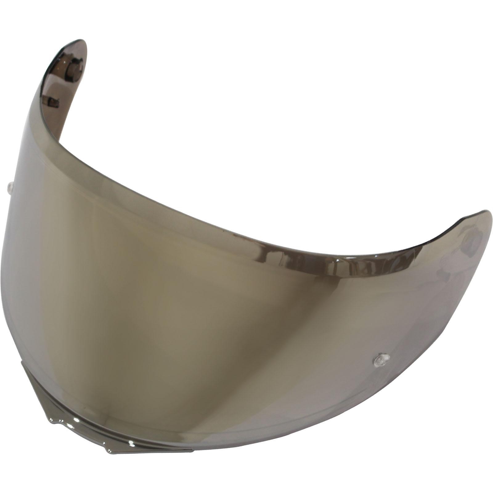 Silver mirror visor with a sleek, curved design, made from durable material, featuring clear visibility and a polished finish, ideal for protective headgear.