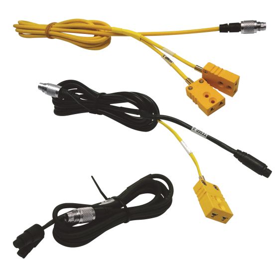 Yellow and black temperature patch leads with Mignon plugs, featuring double TC connectors, designed for AIM Motorsport MyChron 2T, with durable cables for reliable performance.
