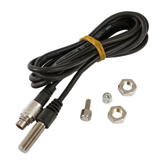 AIM Motorsport Rear Axle Speed Pickup Sensor with a black cable, 712 plug connector, and metal mounting hardware including nuts and a small bolt.