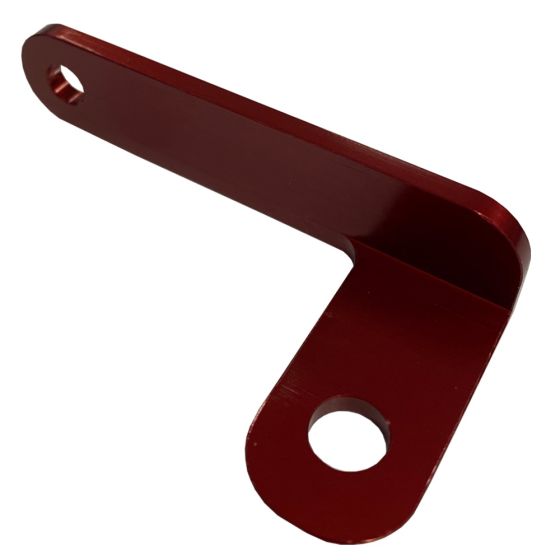 Red aluminum sensor bracket with a right-angle design, featuring two holes for mounting, specifically designed for OTK brake position sensors by AIM Motorsport.