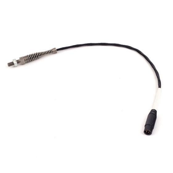 AIM Motorsport water temperature kart sensor features a metal M5 threaded connector, a flexible black cable, and a circular connector end for easy installation.