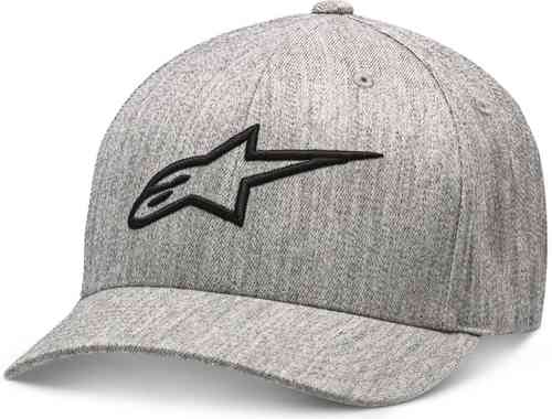 Grey heather cap with a black Alpinestars logo, featuring a curved brim and a fitted design in size S/M.