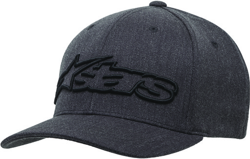 Dark heather grey Flexfit cap featuring a black embroidered Alpinestars logo on the front, with a curved brim and a comfortable fit for sizes L/XL.