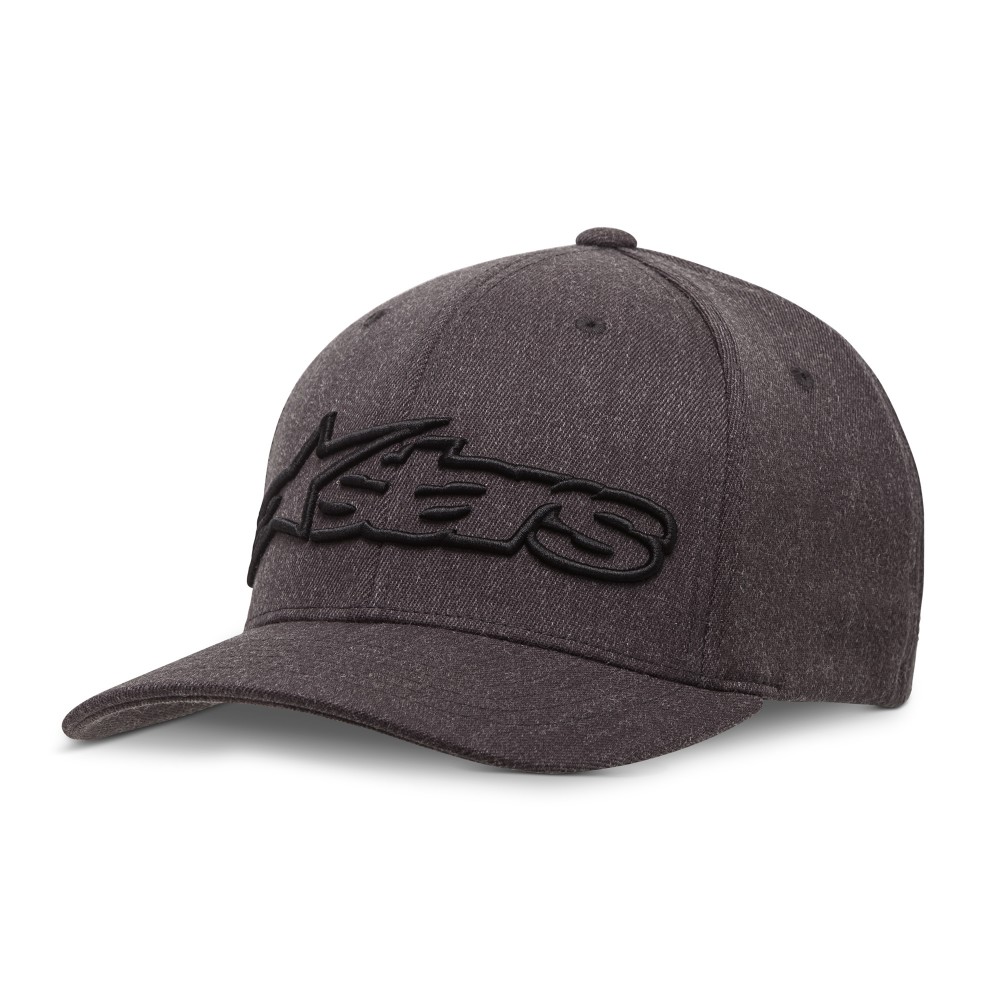 Blaze heather and black Flexfit cap by Alpinestars featuring a curved brim and an embroidered logo on the front, made from a soft fabric blend for comfort.