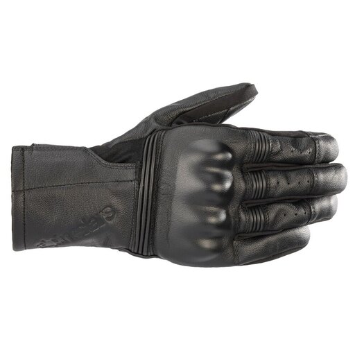 Black leather motorcycle gloves featuring knuckle protection, perforated detailing for breathability, and a secure fit, sized 3XL by Alpinestars.