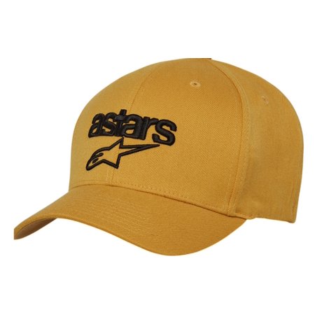 Mustard yellow cap featuring a black embroidered "astars" logo on the front, made of durable fabric with a classic curved brim and adjustable strap.