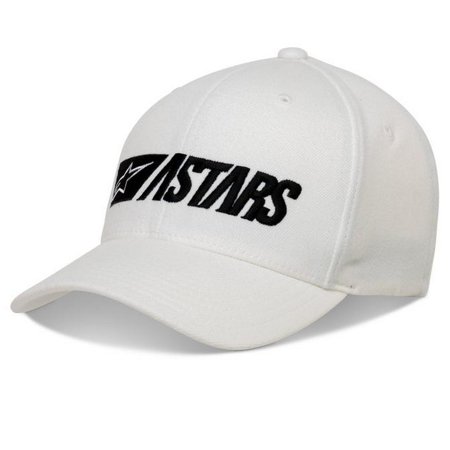 White cap featuring a black embroidered "ASTARS" logo on the front, made from durable material with a curved brim, designed for a snug fit in size S/M.