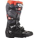 Black and grey Alpinestars Tech 7 Enduro motocross boots with red accents, featuring four adjustable buckles and a sturdy, protective design, size UK 9 (EU 43).