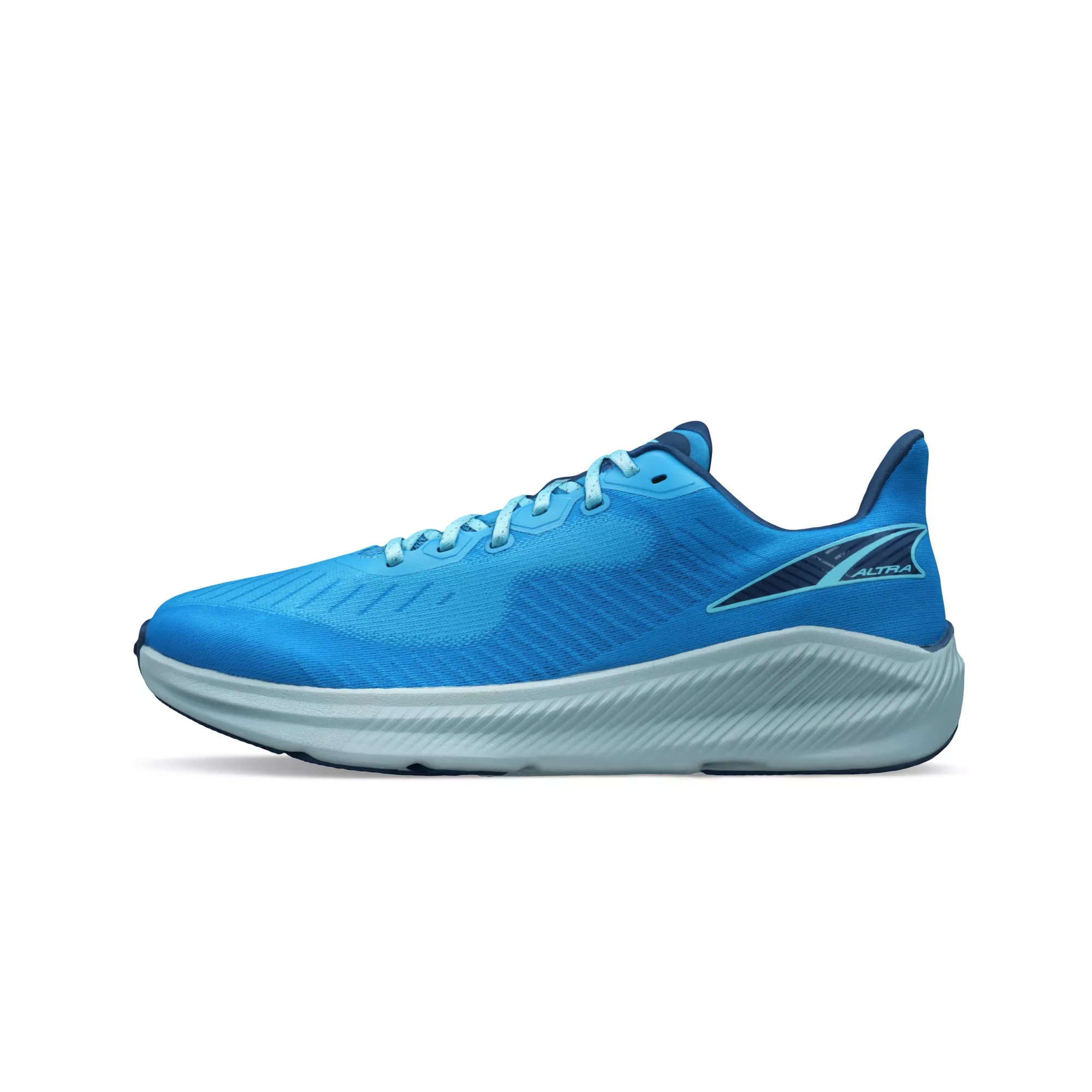 Light blue running shoe with a breathable mesh upper, cushioned sole, and reflective detailing, featuring Altra branding on the side. Size 12.